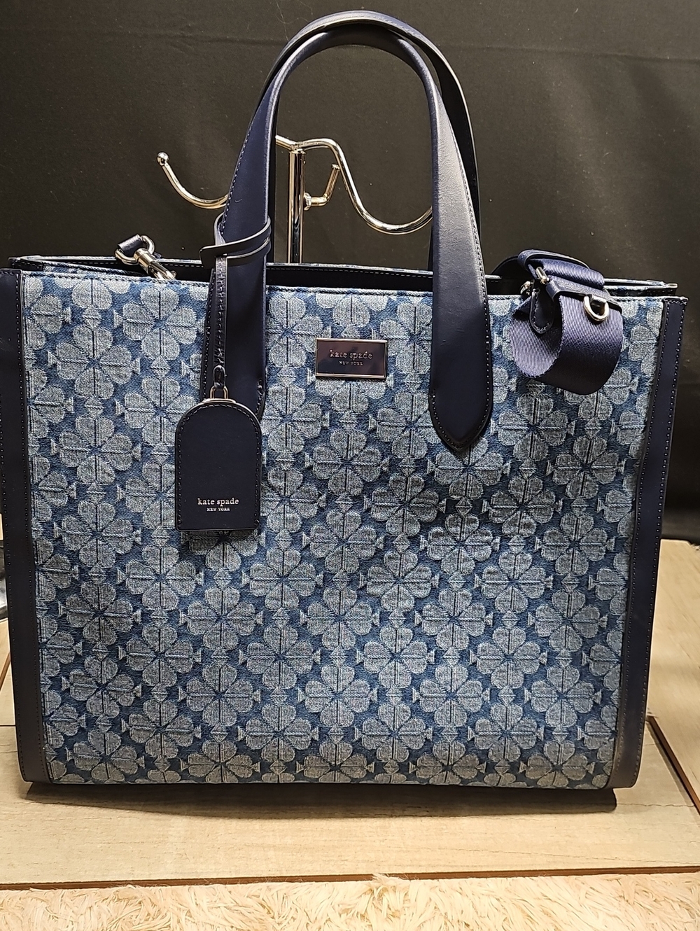 kate spade Blue Floral Jacquard Tote with Navy Trim